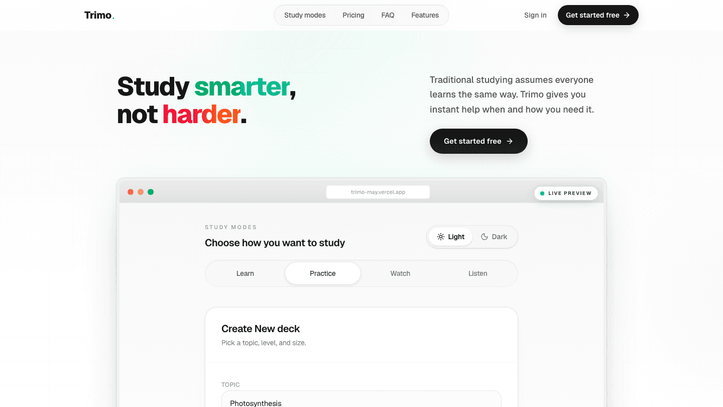 Trimo — Study smarter, not harder.